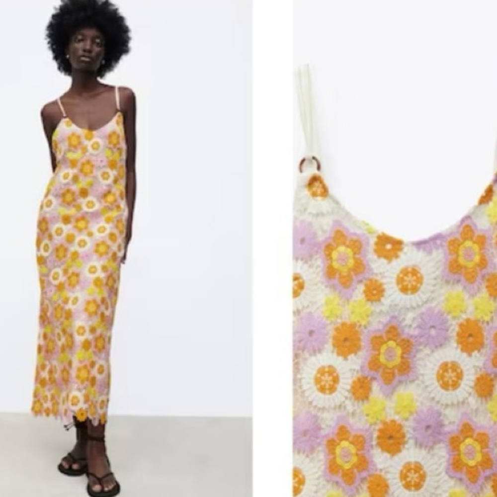 🌴🌺🌴  ZARA crochet floral  dress size S 🌴🌺🌴 - Picture 3 of 9